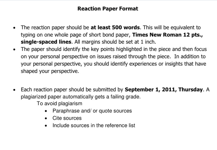 reaction paper essay example